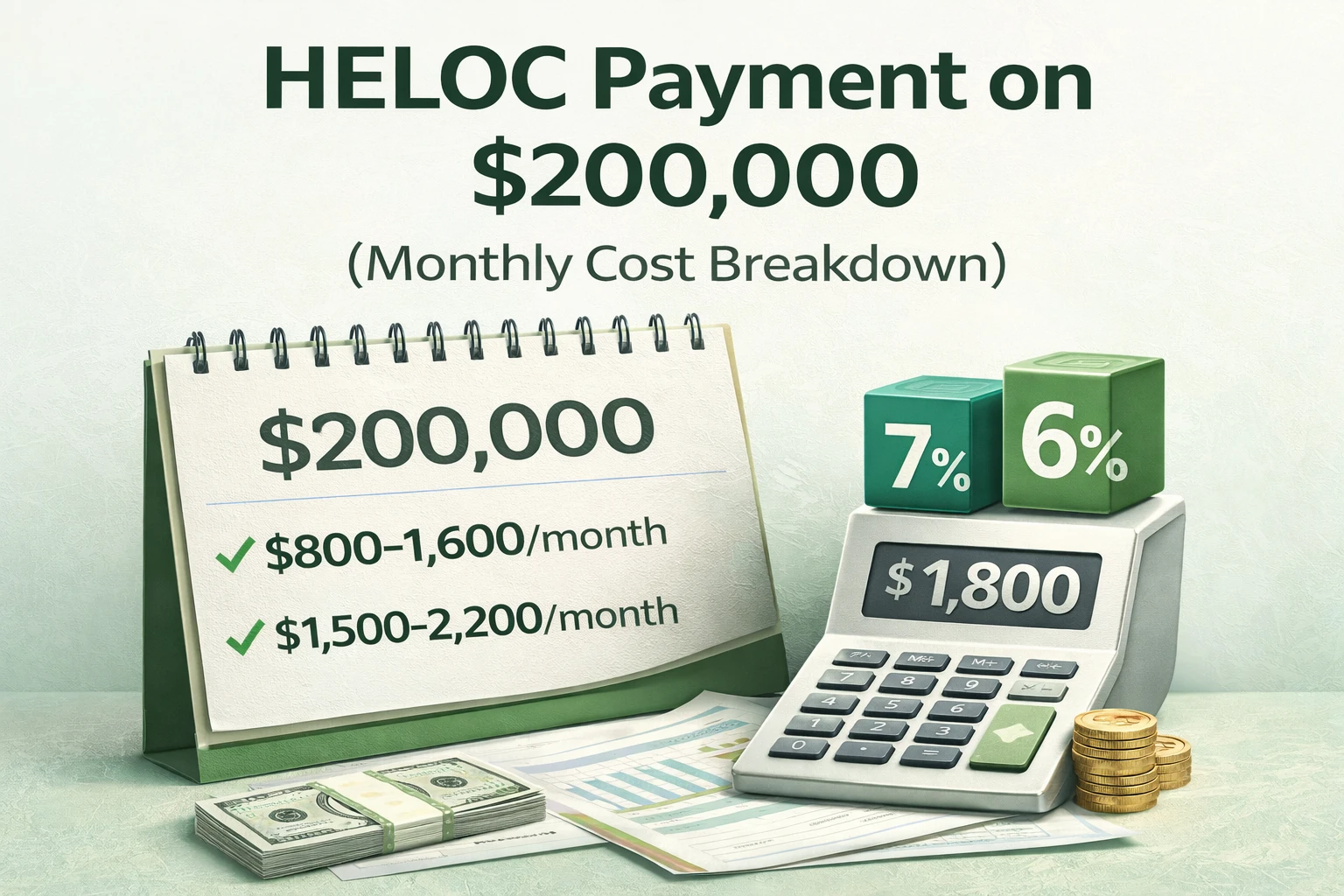 HELOC payment breakdown for $200,000 loan showing monthly costs